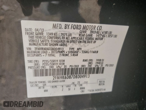 2013 Ford Flex Limited z VIN 2FMHK6D87DBD04913, wystawiony jako Copart lot #52798105 z przebiegiem 122 614 mil mil oraz Czysty tytuł • Clean title. Historia ofert i sprzedaży dostępna na DreamBid. Obrazek 13.
