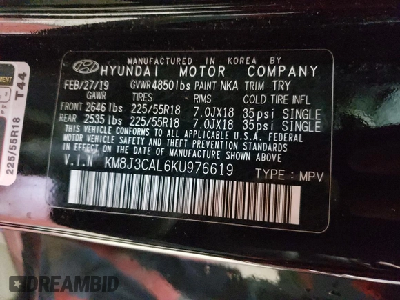 2019 Hyundai Tucson Ultimate with VIN KM8J3CAL6KU976619, listed as a Copart auction lot 50311305 with 86,030 mi miles and Salvage Title. Bid and sale history available at carsss.com. Image 13.
