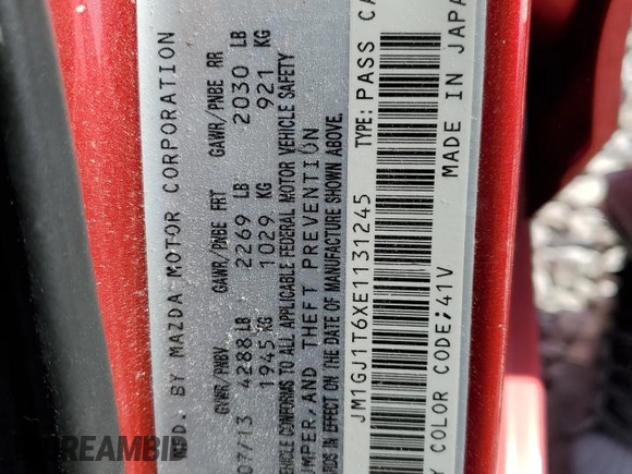 2014 Mazda Mazda6 i Touring with VIN JM1GJ1T6XE1131245, listed as a Copart auction lot 47019225 with 0 mi miles and Non Repairable. Bid and sale history available at carsss.com. Image 12.