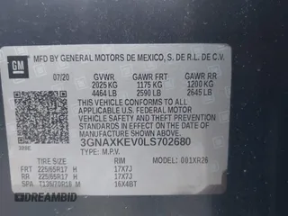 2020 Chevrolet Equinox LT with VIN 3GNAXKEV0LS702680, listed as a IAAI auction lot 41633024 with 63,041 mi miles and . Bid and sale history available at carsss.com. Image 9.