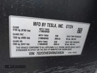 2024 Tesla Cybertruck с VIN 7G2CEHEDXRA026834, выставлен на аукционе IAAI как лот 41448419 с пробегом 2 938 миль миль и . История ставок и продаж доступна на DreamBid. Изображение 9.
