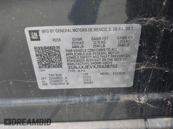 2018 Chevrolet Equinox LT with VIN 3GNAXJEVXJS638753, listed as a IAAI auction lot 42437269 with 87,642 mi miles and . Bid and sale history available at DreamBid. Image 9.