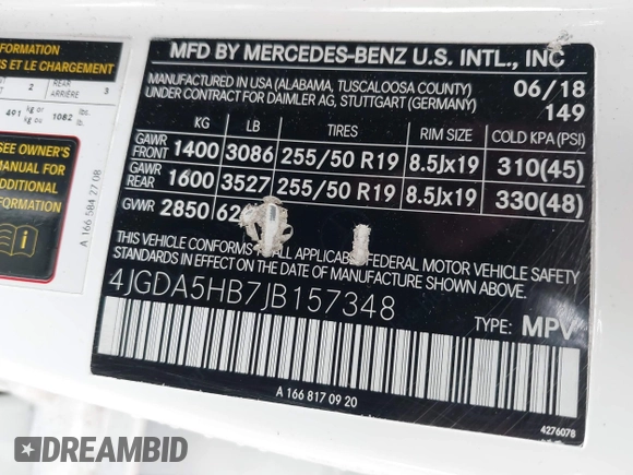 2018 Mercedes-Benz GLE 350 with VIN 4JGDA5HB7JB157348, listed as a IAAI auction lot 42467198 with 72,784 mi miles and . Bid and sale history available at DreamBid. Image 9.