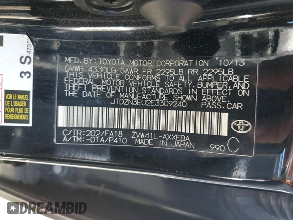 2014 Toyota Prius Two with VIN JTDZN3EU2E3309240, listed as a Copart auction lot 54119195 with 110,932 mi miles and Salvage Title. Bid and sale history available at DreamBid. Image 12.
