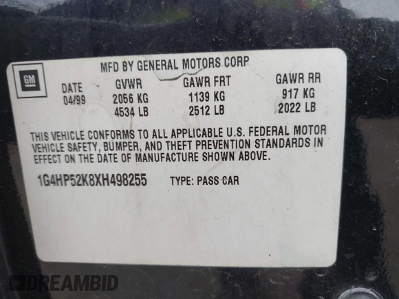 1999 Buick LeSabre Custom with VIN 1G4HP52K8XH498255, listed as a IAAI auction lot 41996210 with 210,914 mi miles and . Bid and sale history available at DreamBid. Image 9.