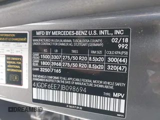 2018 Mercedes-Benz GLS with VIN 4JGDF6EE7JB098694, listed as a IAAI auction lot 41294697 with 104,807 mi miles. Bid and sale history available at carsss.com. Image 9.