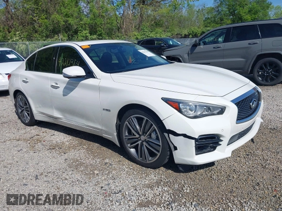 2014 Infiniti Q50 Hybrid Sport with VIN JN1AV7AR0EM703550, listed as a IAAI auction lot 42212384 with 79,308 mi miles and . Bid and sale history available at carsss.com. Image 1.