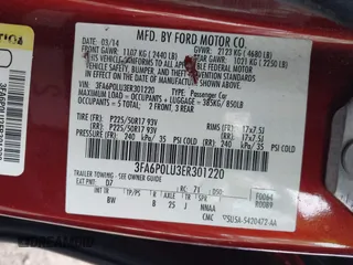 2014 Ford Fusion SE Hybrid with VIN 3FA6P0LU3ER301220, listed as a IAAI auction lot 41900873 with 251,303 mi miles. Bid and sale history available at carsss.com. Image 9.