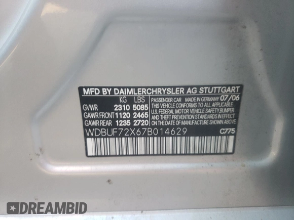 2007 Mercedes-Benz E 550 with VIN WDBUF72X67B014629, listed as a Copart auction lot 79772064 with Not Provided miles and Clean Title. Bid and sale history available at DreamBid. Image 12.