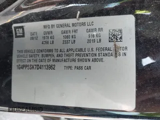 2013 Buick Verano with VIN 1G4PP5SK7D4113962, listed as a IAAI auction lot 42167888 with 187,368 mi miles. Bid and sale history available at carsss.com. Image 9.
