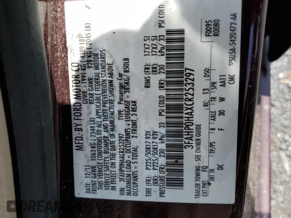 2012 Ford Fusion SE z VIN 3FAHP0HAXCR253297, wystawiony jako Copart lot #60302645 z przebiegiem 138 619 mil mil oraz Szkoda całkowita • Salvage title. Historia ofert i sprzedaży dostępna na DreamBid. Obrazek 12.