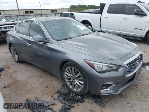 2021 Infiniti Q50 Luxe with VIN JN1EV7BP6MM702593, listed as a IAAI auction lot 41945690 with 53,083 mi miles and . Bid and sale history available at DreamBid. Image 1.