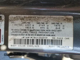 2016 Mazda 3 i Touring z VIN JM1BM1M78G1350359, wystawiony jako Copart lot #61402355 z przebiegiem 155 417 mil mil oraz Czysty tytuł • Clean title. Historia ofert i sprzedaży dostępna na DreamBid. Obrazek 12.