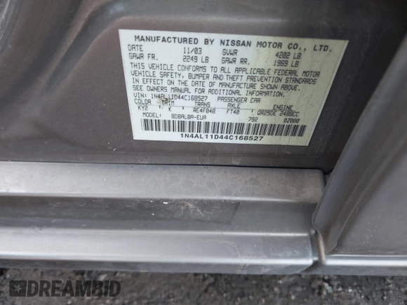 2004 Nissan Altima S with VIN 1N4AL11D44C168527, listed as a IAAI auction lot 41320562 with 94,803 mi miles. Bid and sale history available at carsss.com. Image 9.