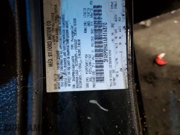 2010 Ford Fusion SE z VIN 3FAHP0HA1AR416870, wystawiony jako Copart lot #55585835 z przebiegiem 58 211 mil mil oraz Szkoda całkowita • Salvage title. Historia ofert i sprzedaży dostępna na DreamBid. Obrazek 14.
