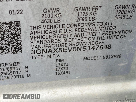 2022 Chevrolet Equinox LS with VIN 3GNAX5EV5NS147648, listed as a IAAI auction lot 42599756 with 73,877 mi miles and . Bid and sale history available at DreamBid. Image 10.