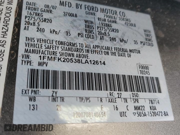 2008 Ford Expedition EL Limited with VIN 1FMFK20538LA12614, listed as a Copart auction lot 43982575 with 150,949 mi miles and Salvage Title. Bid and sale history available at carsss.com. Image 14.