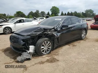 2015 Infiniti Q50 Premium with VIN JN1BV7AR6FM392163, listed as a Copart auction lot 57049325 with 107,773 mi miles and Salvage title. Bid and sale history available at DreamBid. Image 1.