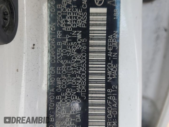 2005 Toyota Prius z VIN JTDKB20U553007615, wystawiony jako Copart lot #51169635 z przebiegiem 170 045 mil mil oraz Szkoda całkowita • Salvage title. Historia ofert i sprzedaży dostępna na DreamBid. Obrazek 13.