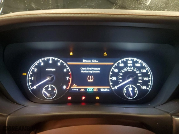 2020 Genesis G90 3.3T Premium with VIN KMTF34PA8LU081156, listed as a Copart auction lot 44808875 with 53,629 mi miles and Salvage Title. Bid and sale history available at carsss.com. Image 9.