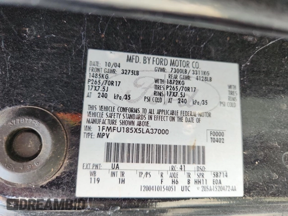 2005 Ford Expedition Eddie Bauer with VIN 1FMFU185X5LA37000, listed as a Copart auction lot 63374015 with 144,420 mi miles and Salvage title. Bid and sale history available at DreamBid. Image 13.