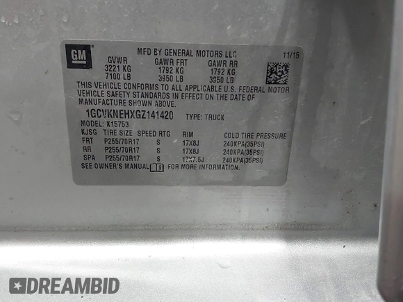 2016 Chevrolet Silverado 1500 Work Truck with VIN 1GCVKNEHXGZ141420, listed as a IAAI auction lot 41524916 with 144,275 mi miles and . Bid and sale history available at DreamBid. Image 9.