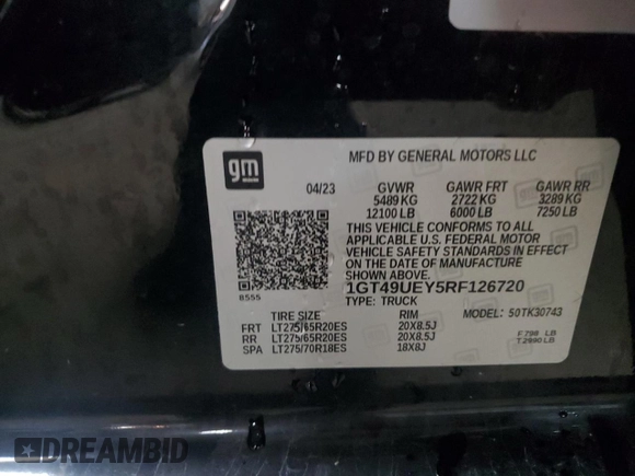 2024 GMC Sierra 3500HD SLT z VIN 1GT49UEY5RF126720, wystawiony jako Copart lot #80645694 z przebiegiem 35 573 mil mil oraz Szkoda całkowita • Salvage title. Historia ofert i sprzedaży dostępna na DreamBid. Obrazek 13.