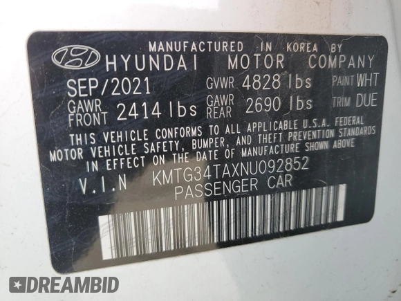 2022 Genesis G70 2.0T with VIN KMTG34TAXNU092852, listed as a Copart auction lot 49337835 with 37,413 mi miles and Salvage title. Bid and sale history available at DreamBid. Image 12.