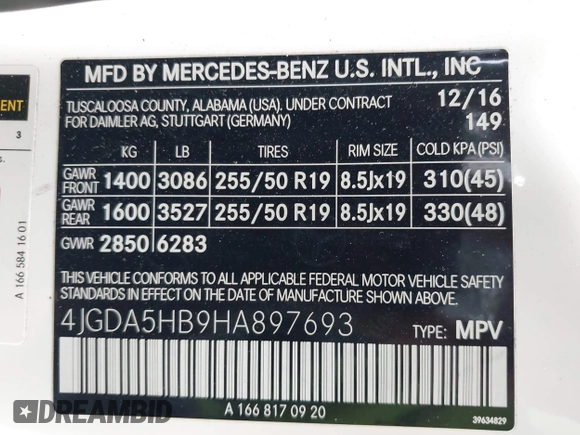 2017 Mercedes-Benz GLE 350 with VIN 4JGDA5HB9HA897693, listed as a IAAI auction lot 41877047 with 91,480 mi miles and . Bid and sale history available at DreamBid. Image 9.