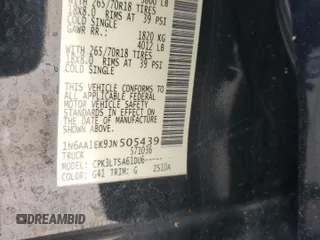 2018 Nissan Titan SV with VIN 1N6AA1EK9JN505439, listed as a Copart auction lot 66169254 with 136,270 mi miles and Non Repairable. Bid and sale history available at DreamBid. Image 12.