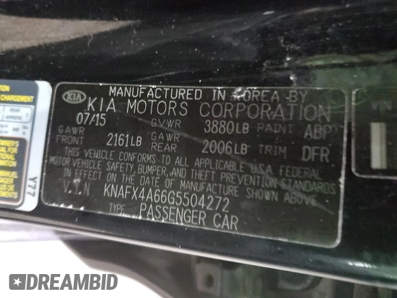 2016 Kia Forte LX with VIN KNAFX4A66G5504272, listed as a Copart auction lot 42122615 with 126,645 mi miles and Salvage Title. Bid and sale history available at carsss.com. Image 12.