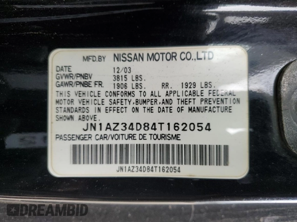 2004 Nissan 350Z Touring with VIN JN1AZ34D84T162054, listed as a Copart auction lot 88550725 with 116,152 mi miles and Salvage Title. Bid and sale history available at carsss.com. Image 12.