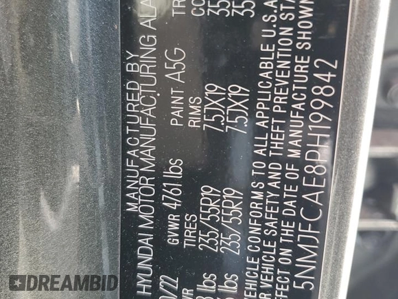 2023 Hyundai Tucson SEL with VIN 5NMJFCAE8PH199842, listed as a Copart auction lot 52767475 with 46,801 mi miles and Non Repairable. Bid and sale history available at DreamBid. Image 14.