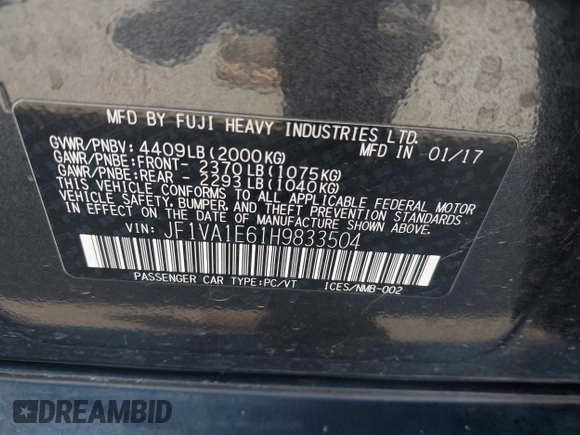 2017 Subaru WRX Premium с VIN JF1VA1E61H9833504, выставлен на аукционе IAAI как лот 42196533 с пробегом 84 424 миль миль и . История ставок и продаж доступна на DreamBid. Изображение 9.