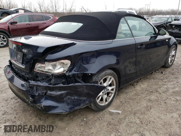 2008 BMW 1 Series 128i with VIN WBAUN13568VH79872, listed as a Copart auction lot 84215904 with 82,388 mi miles and Salvage title. Bid and sale history available at DreamBid. Image 3.