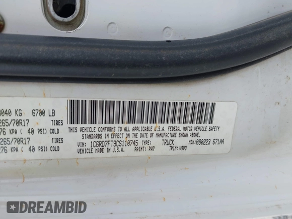 2012 Ram 1500 Express с VIN 1C6RD7FT9CS110745, выставлен на аукционе IAAI как лот 42393103 с пробегом 315 829 миль миль и . История ставок и продаж доступна на DreamBid. Изображение 9.