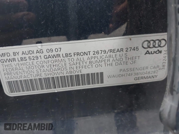 2008 Audi A6 z VIN WAUDH74F38N048282, wystawiony jako IAAI lot #42194163 z przebiegiem 185 070 mil mil oraz . Historia ofert i sprzedaży dostępna na DreamBid. Obrazek 9.