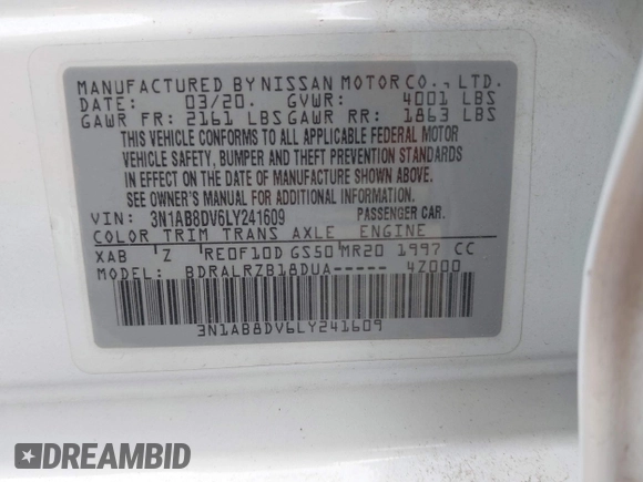 2020 Nissan Sentra SR z VIN 3N1AB8DV6LY241609, wystawiony jako IAAI lot #42255322 z przebiegiem 52 193 mil mil oraz . Historia ofert i sprzedaży dostępna na DreamBid. Obrazek 9.