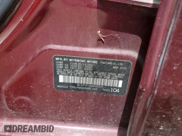 2017 Mitsubishi Mirage ES with VIN ML32F3FJXHH002525, listed as a Copart auction lot 64212885 with 131,107 mi miles and Salvage title. Bid and sale history available at DreamBid. Image 12.