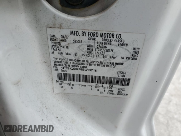2008 Ford Super Duty F-250 SRW XL with VIN 1FTSX20R38EC13716, listed as a Copart auction lot 74068734 with Not Provided miles and Clean Title. Bid and sale history available at carsss.com. Image 13.