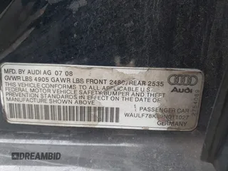 2009 Audi A4 2.0T Prem with VIN WAULF78K89N011027, listed as a IAAI auction lot 41892267 with 178,500 mi miles. Bid and sale history available at carsss.com. Image 9.