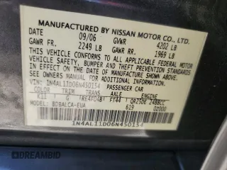 2006 Nissan Altima S z VIN 1N4AL11D06N450154, wystawiony jako Copart lot #59143515 z przebiegiem 121 305 mil mil oraz Szkoda całkowita • Salvage title. Historia ofert i sprzedaży dostępna na DreamBid. Obrazek 12.