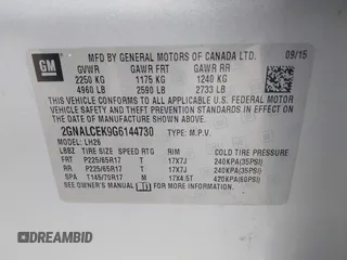 2016 Chevrolet Equinox LT with VIN 2GNALCEK9G6144730, listed as a IAAI auction lot 41275668 with 150,318 mi miles and . Bid and sale history available at DreamBid. Image 9.