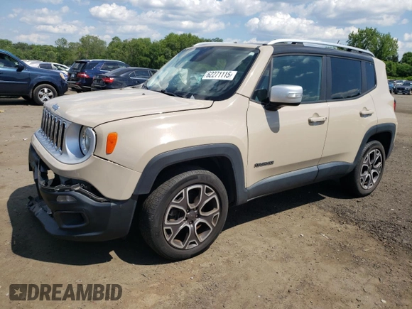2016 Jeep Renegade Limited z VIN ZACCJBDT1GPC74208, wystawiony jako Copart lot #62271115 z przebiegiem 105 250 mil mil oraz Szkoda całkowita • Salvage title. Historia ofert i sprzedaży dostępna na DreamBid. Obrazek 1.