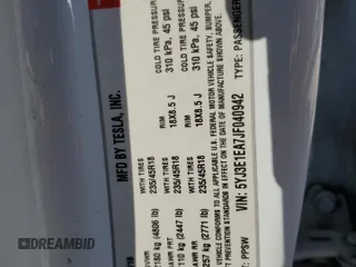 2018 Tesla Model 3 Long Range Battery with VIN 5YJ3E1EA7JF040942, listed as a Copart auction lot 56147225 with 82,482 mi miles and Salvage Title. Bid and sale history available at DreamBid. Image 12.