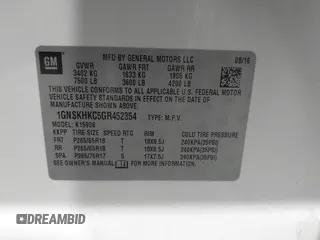 2016 Chevrolet Suburban LT with VIN 1GNSKHKC5GR452354, listed as a IAAI auction lot 42095900 with 109,220 mi miles and . Bid and sale history available at DreamBid. Image 9.