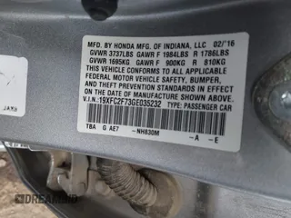 2016 Honda Civic Sedan EX with VIN 19XFC2F73GE035232, listed as a IAAI auction lot 41963810 with 173,477 mi miles. Bid and sale history available at carsss.com. Image 9.
