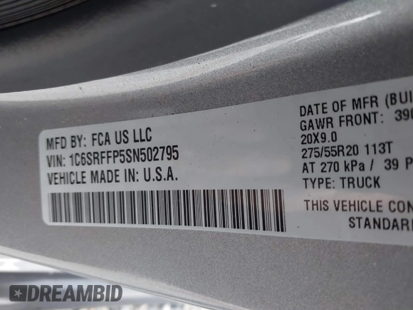 2025 Ram 1500 Big Horn z VIN 1C6SRFFP5SN502795, wystawiony jako IAAI lot #41498981 z przebiegiem 6 565 mil mil oraz . Historia ofert i sprzedaży dostępna na DreamBid. Obrazek 9.