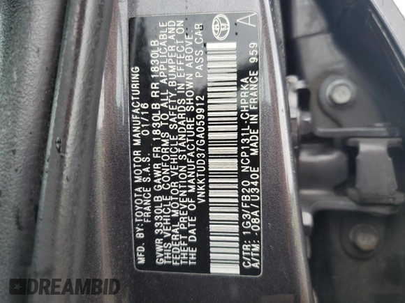 2016 Toyota Yaris L z VIN VNKKTUD37GA059912, wystawiony jako Copart lot #57768065 z przebiegiem 171 405 mil mil oraz Szkoda całkowita • Salvage title. Historia ofert i sprzedaży dostępna na DreamBid. Obrazek 13.