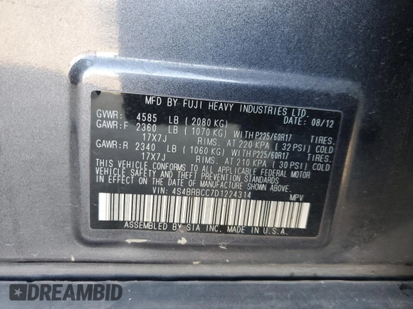 2013 Subaru Outback 2.5i Premium with VIN 4S4BRBCC7D1224314, listed as a Copart auction lot 45167205 with 159,455 mi miles and Salvage Title. Bid and sale history available at carsss.com. Image 15.
